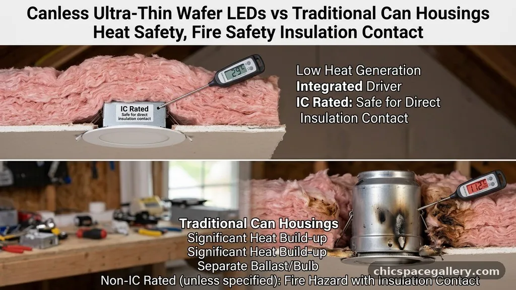Fire Safety and Insulation Contact - Canless Ultra-Thin Wafer LEDs vs Traditional Can Housings: Heat & Safety