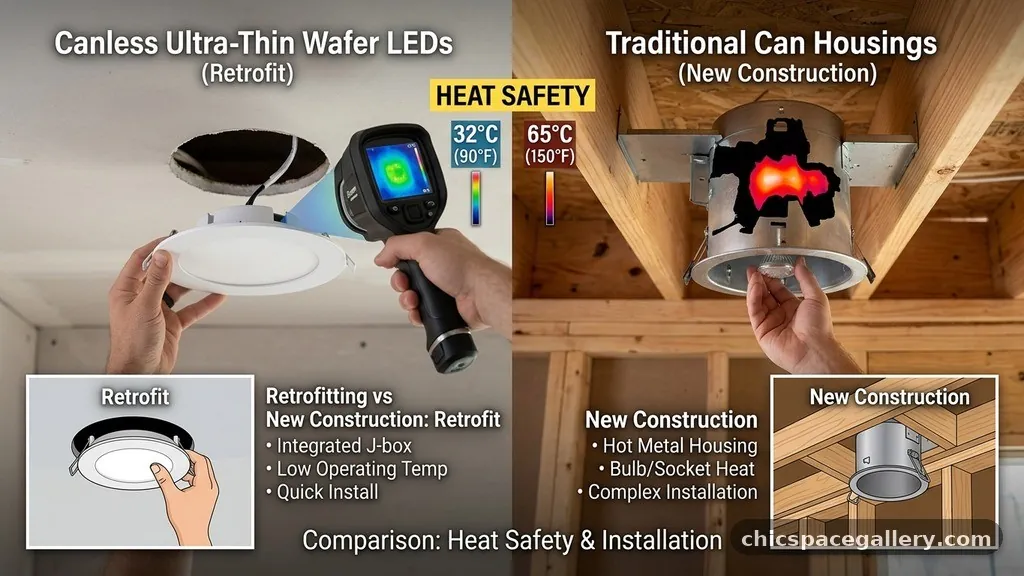 Retrofitting vs New Construction - Canless Ultra-Thin Wafer LEDs vs Traditional Can Housings: Heat & Safety