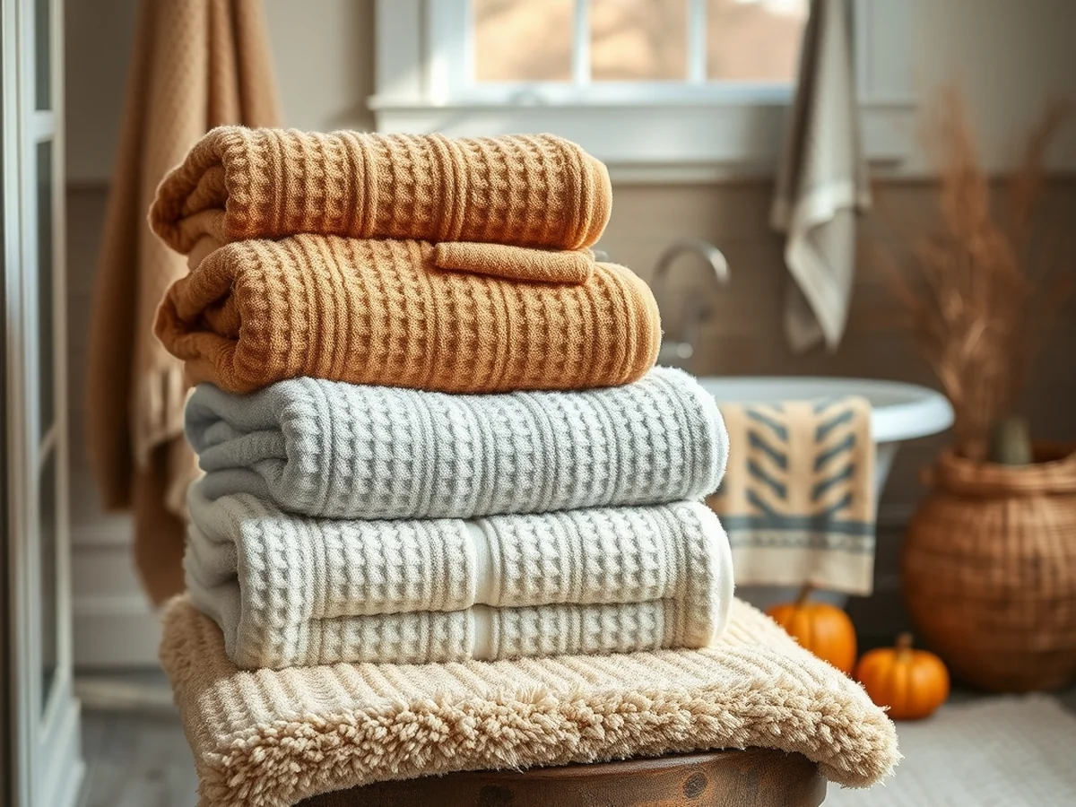 Layering Textures with Plush Towels and Mats - Fall Bathroom Decor Ideas