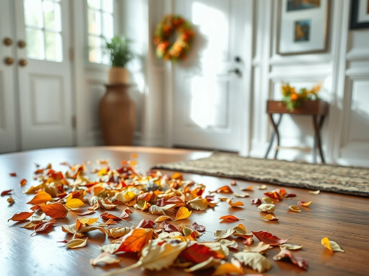 Clean‑up leaf confetti - Fall Entryway Table Decor Ideas