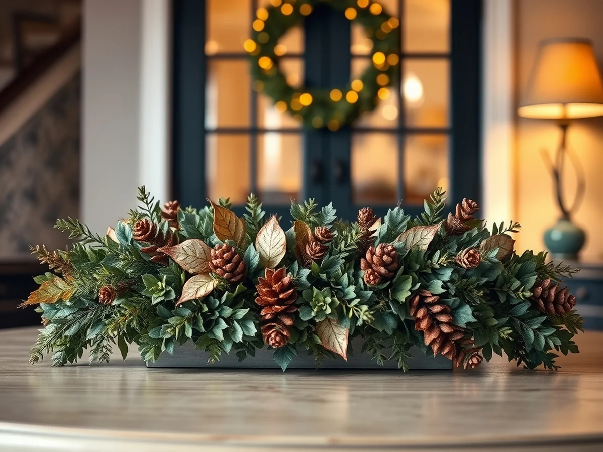 Faux garland centerpiece - Fall Entryway Table Decor Ideas