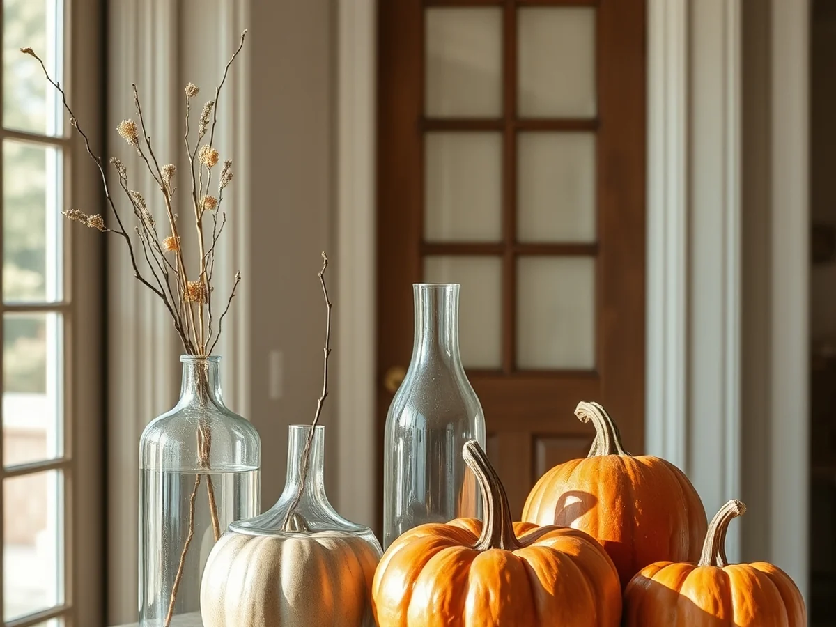 Mini pumpkin arrangement - Fall Entryway Table Decor Ideas
