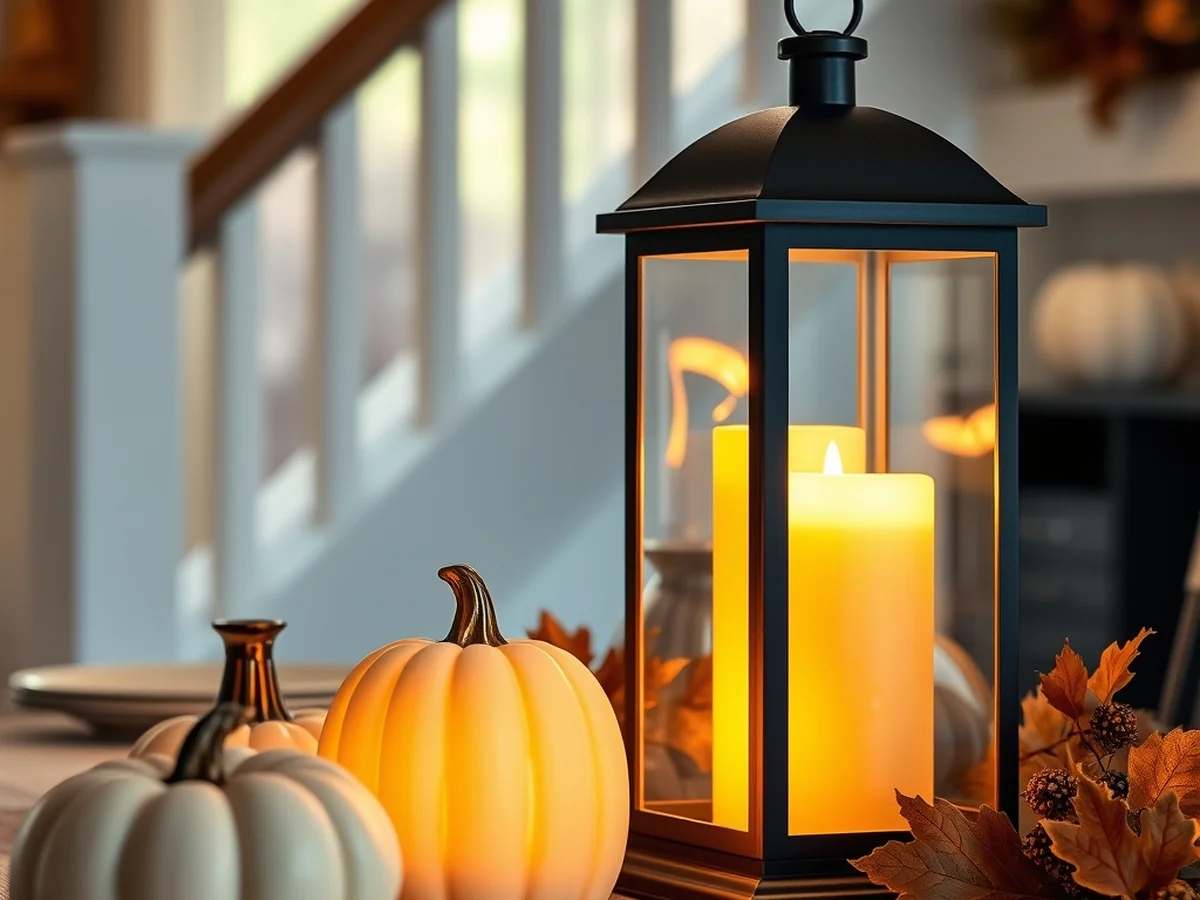 Pumpkin lantern lighting - Fall Entryway Table Decor Ideas