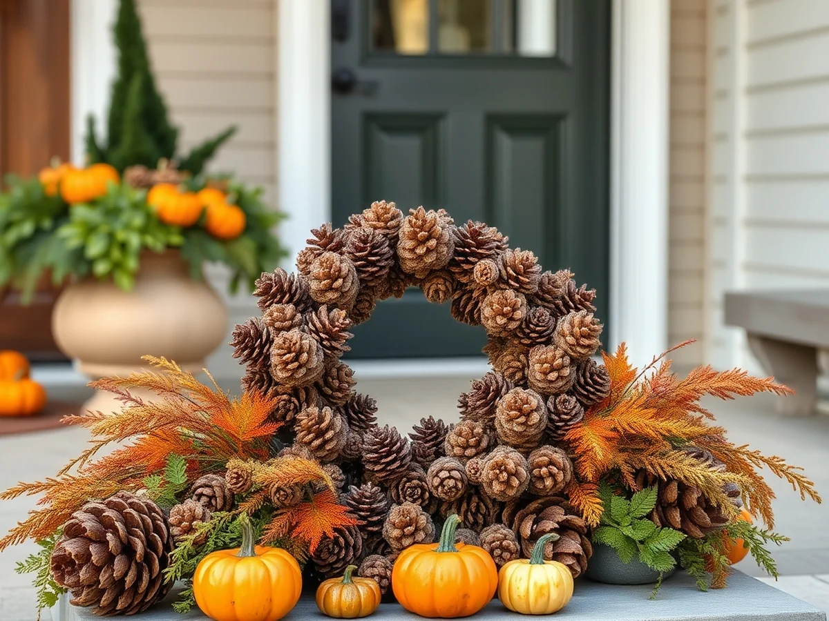 Idea 2: Pinecone and Gourd Wreath Alternatives - Fall Front Door Decor Ideas