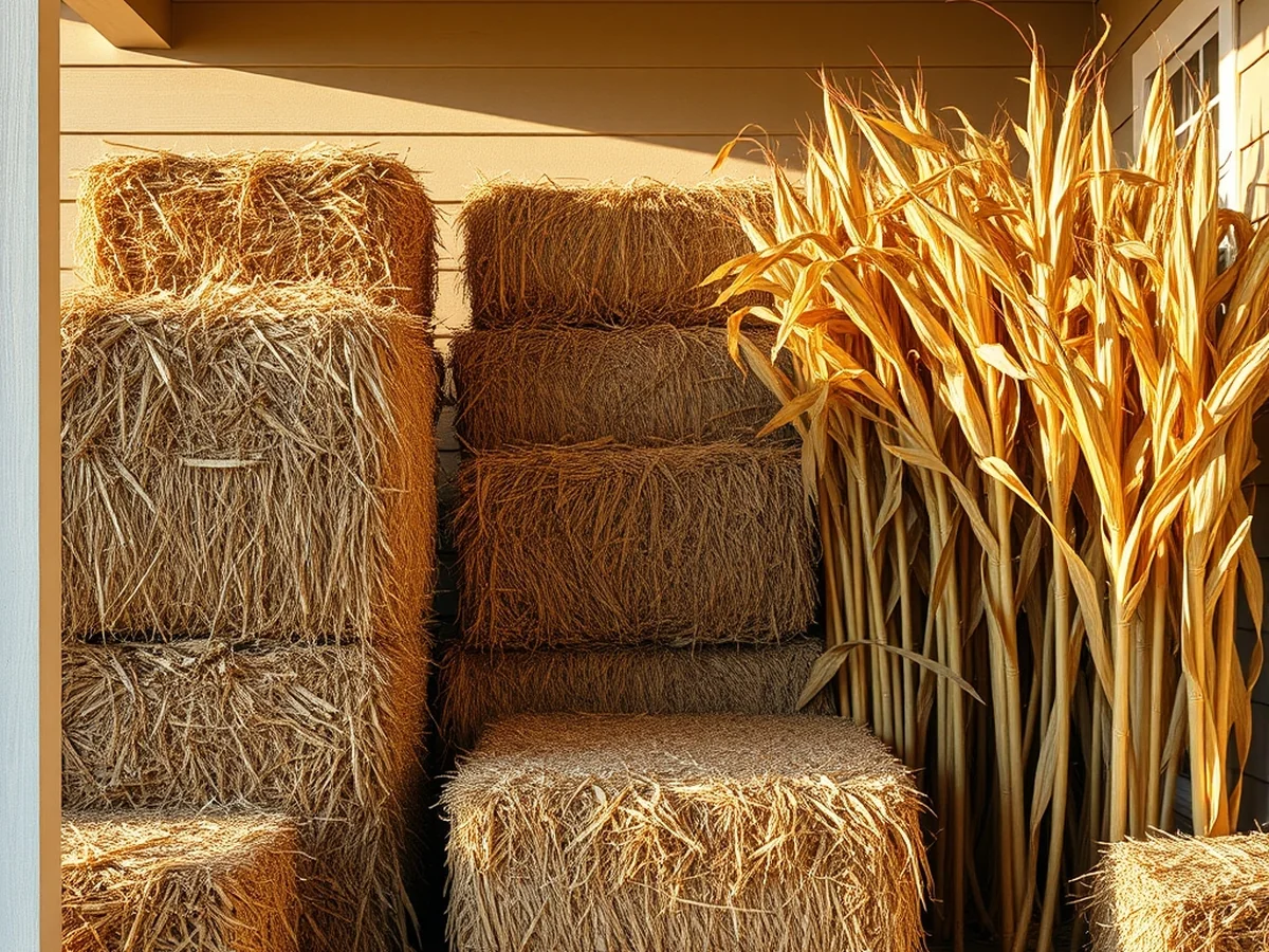 Layering Natural Textures with Hay Bales and Corn Stalks - Fall Outdoor Decor Ideas
