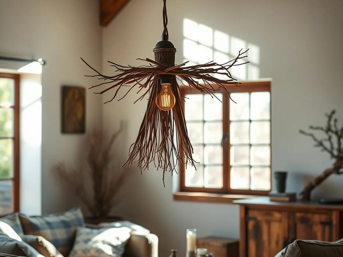 DIY Broomstick Pendant Light - halloween living room decor ideas