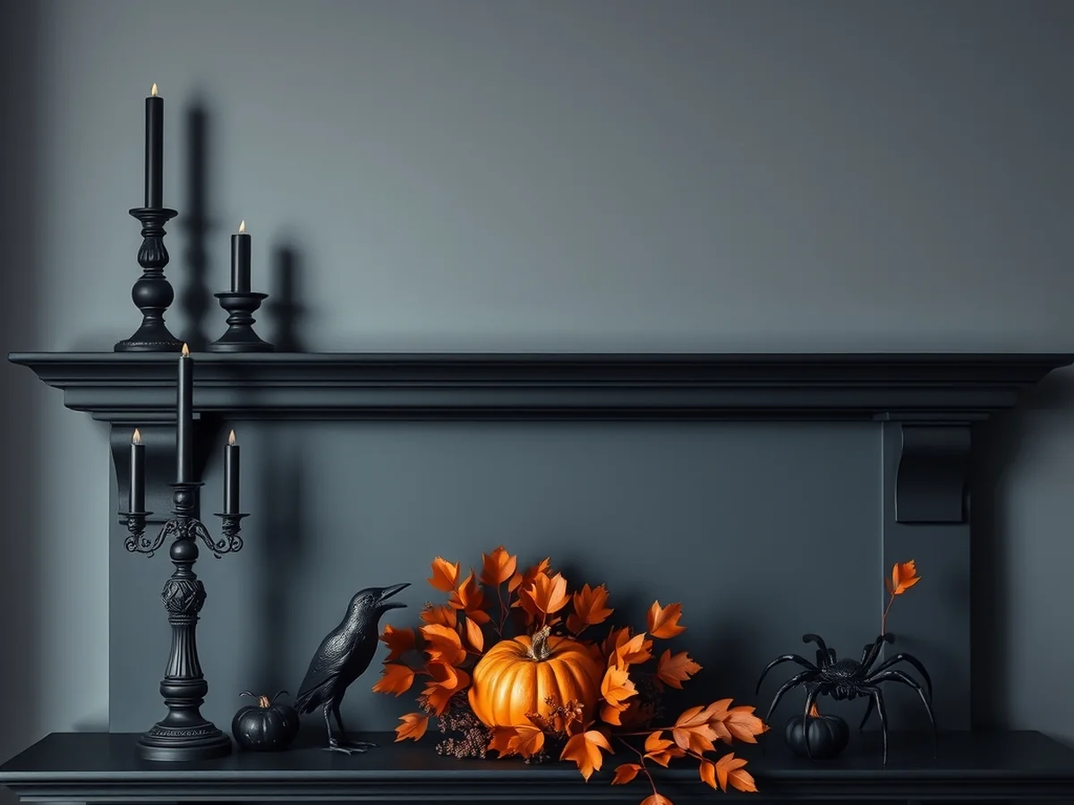 Matte Black Accents and Gothic Elegance - halloween mantle decor ideas